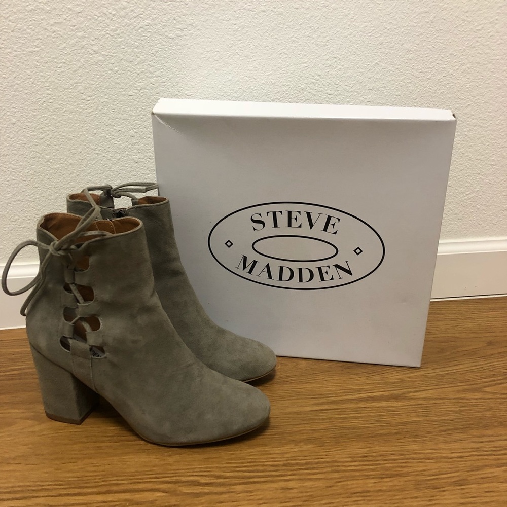 Gray Suede Lace up Booties